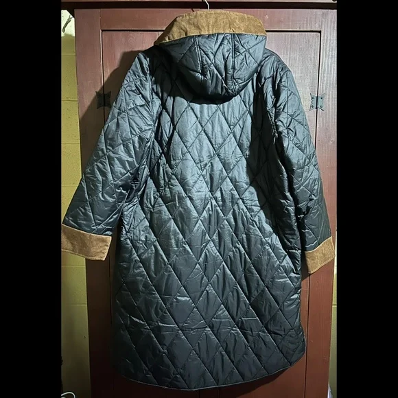 Barbour Mickley Quilted Jacket Black/Ancient Brown Corduroy Size 1X - NWT